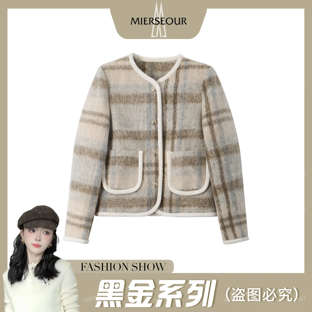 黑l金系列【古堡暮色】 冬季新款休闲格子小香羽绒服87D28