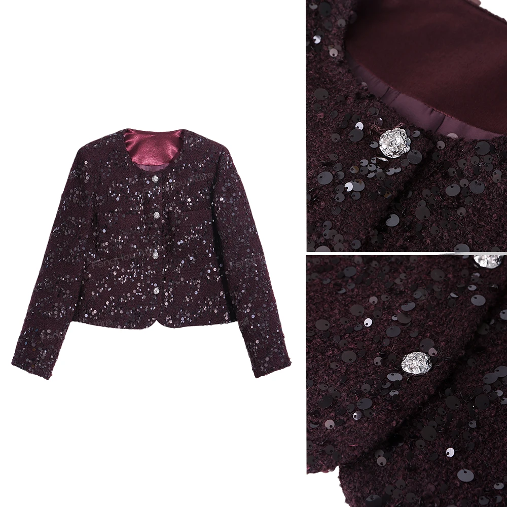 2024秋季新款圆领小香风亮片短外套8991796