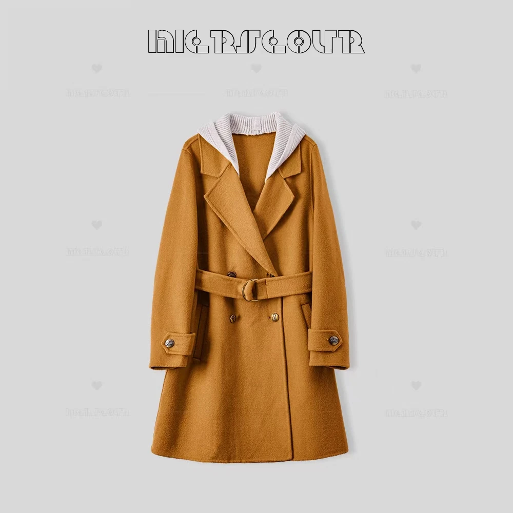 新款韩系设计感连帽系带大衣23606