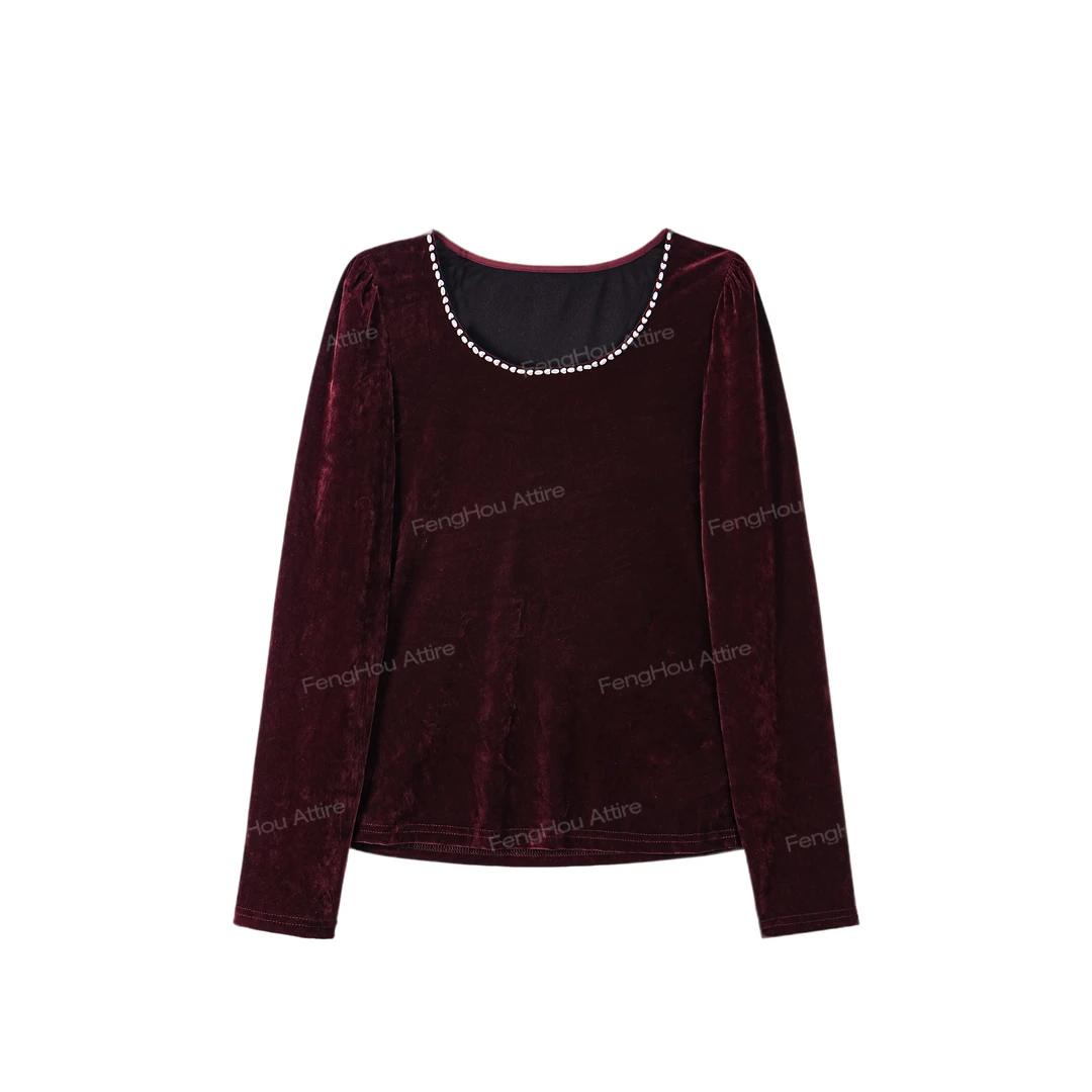 【封后轻奢设计】新款圆领珍珠植绒长袖上衣8833190