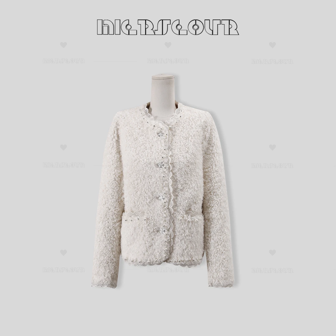 冬季新款圆领蕾丝边百搭时尚短外套8833670