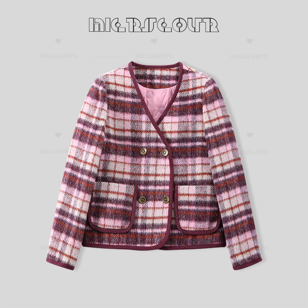 2024秋冬新款简约条纹格子羽绒外套8833529