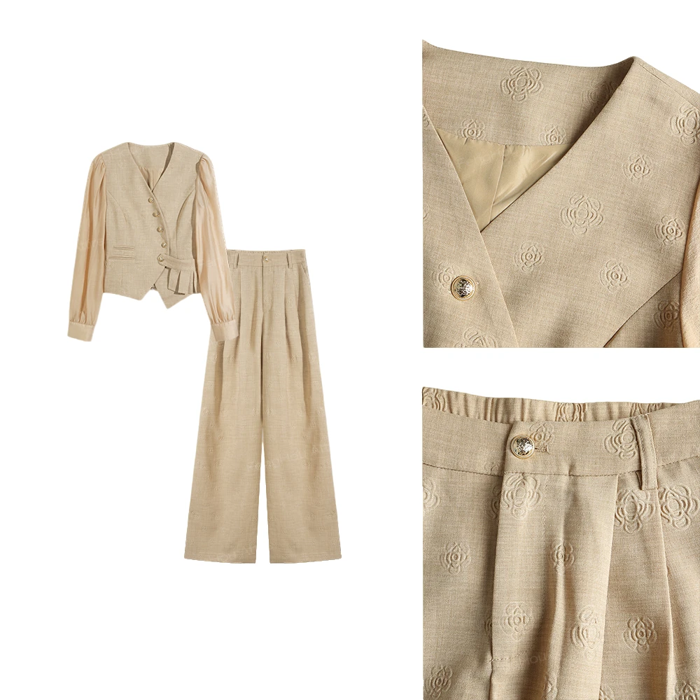 新款长袖时尚气质百搭拼接简约套装8831923