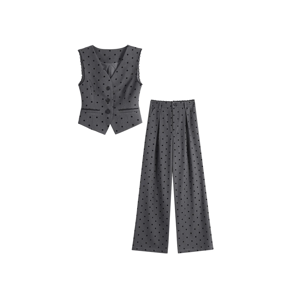 2024秋季小香风蕾丝花边波点马甲套装8683196