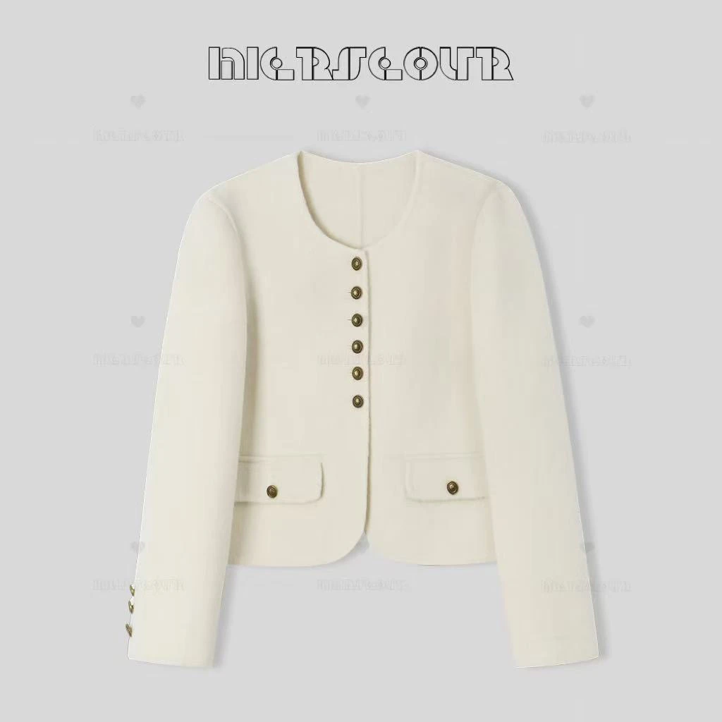 2024秋冬新款简约单排扣小香短款大衣2408