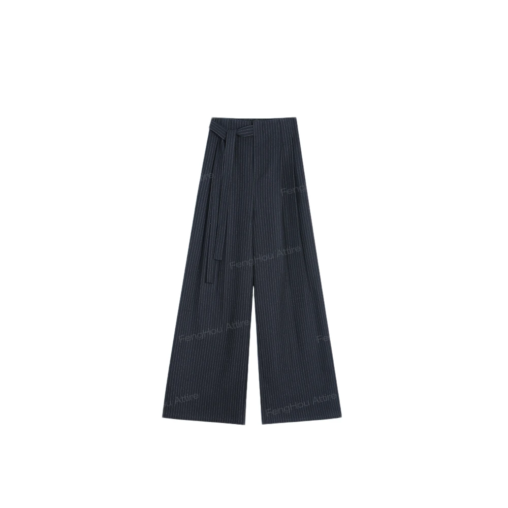 新款直筒修身藏青色羊毛休闲裤80E285