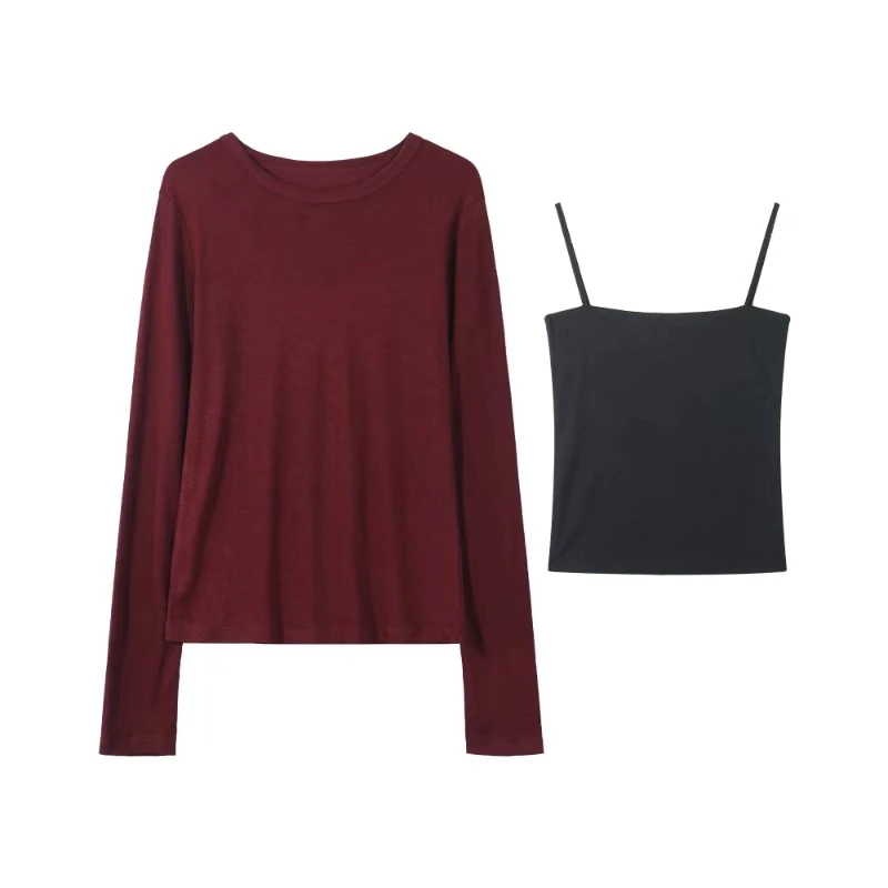 2024秋季新款时尚叠穿吊带T恤上衣195