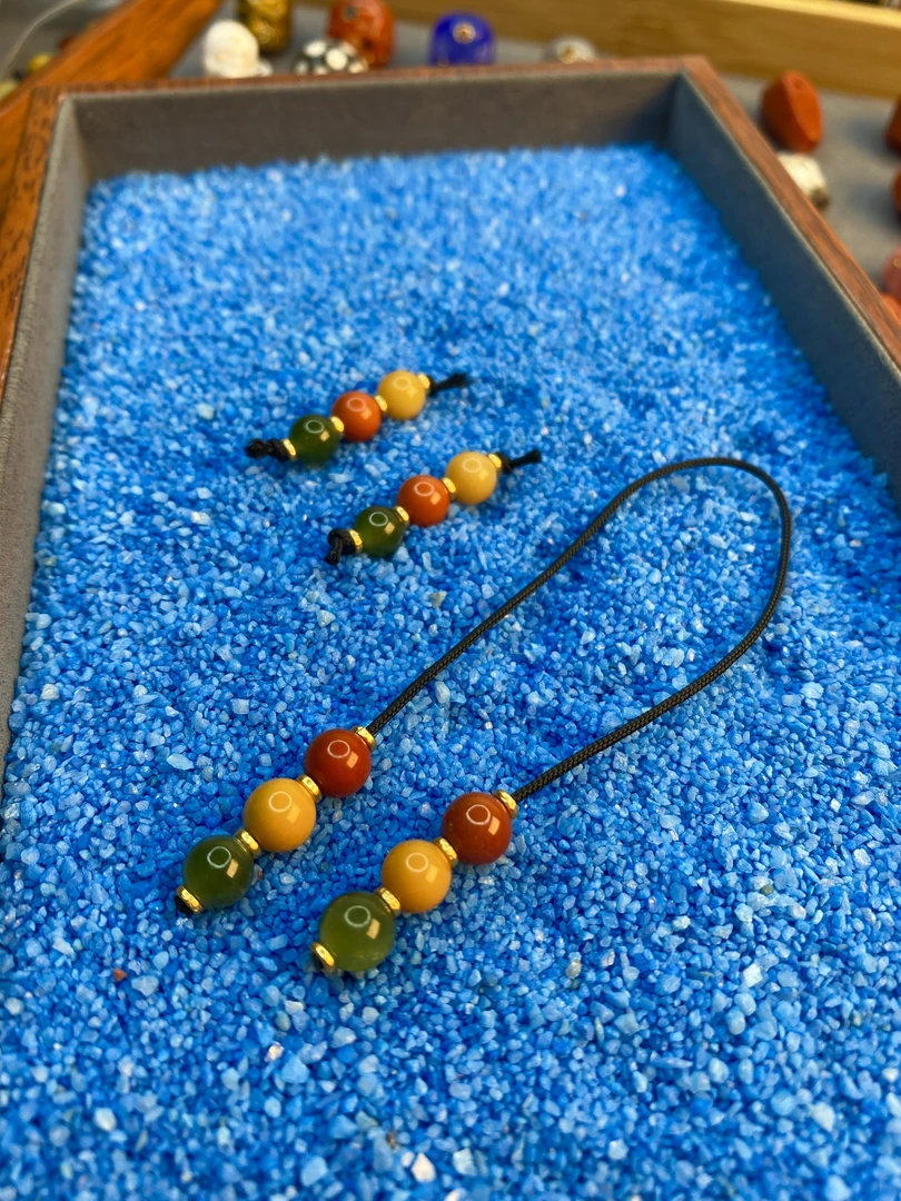 和田玉饰品缅甸黄玉红绿灯隔珠弟子珠6mm文玩配饰珠宝首