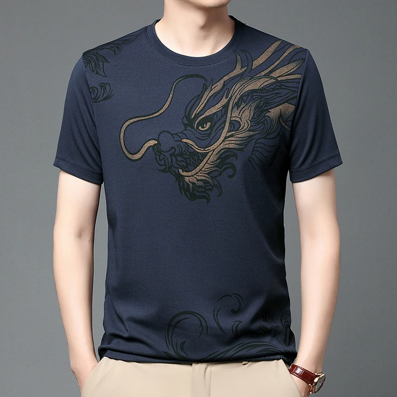 JIUSAIDIAO/九赛貂男士休闲潮流T恤 印花圆领时尚百搭短袖