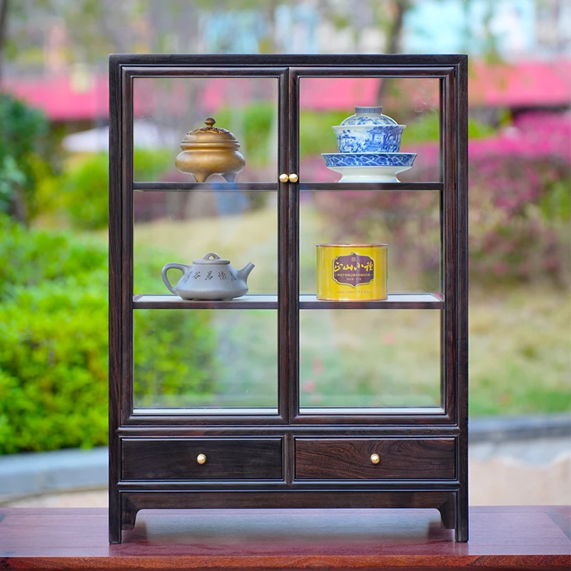 文玩收纳柜紫光檀国标红木镶嵌金丝楠木文玩柜茶杯架收纳柜榫卯结