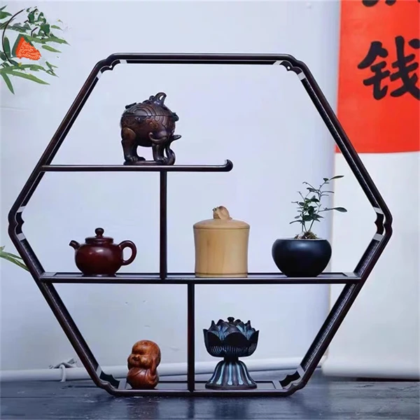老挝大红酸枝壁挂墙壁置物架红木多宝阁家用客厅茶室家居装饰摆件