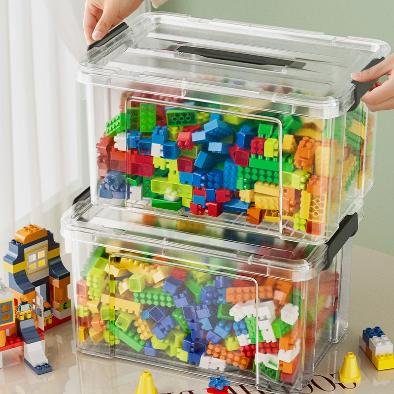 积木收纳盒儿童家用零食整理筐透明磁力片分拣整理神器玩具收纳箱
