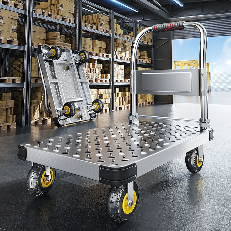 拖车手推车平板小推车拉货板车折叠家用搬运钢板手拉车工地平板车