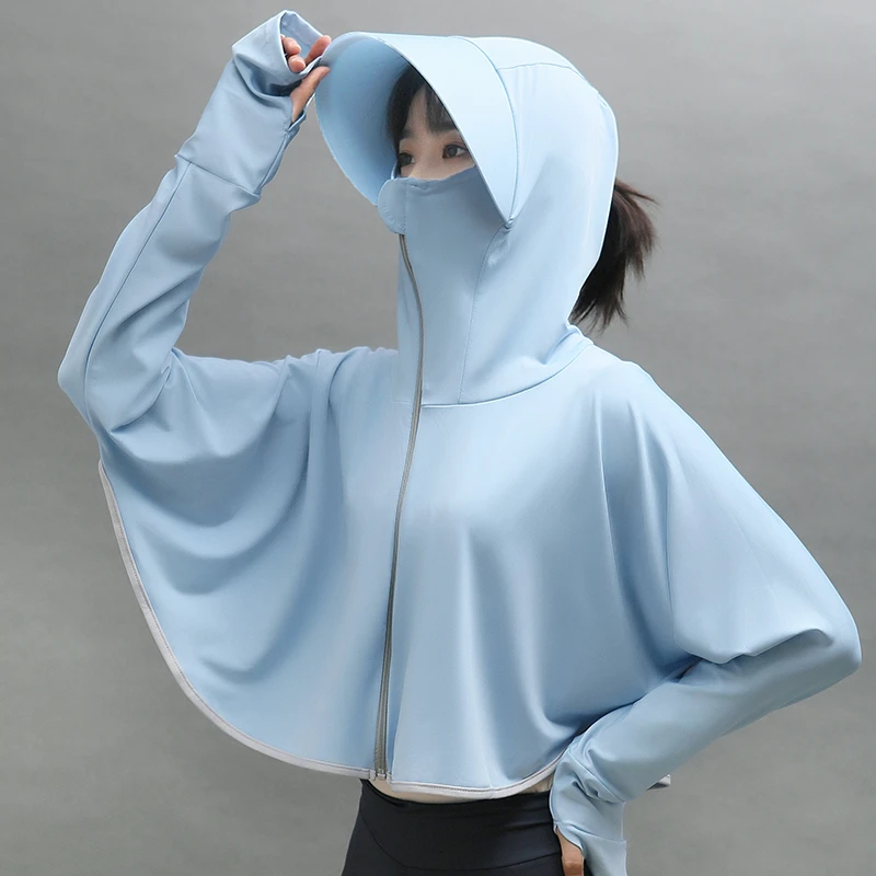 短款女士夏季防晒衣长袖百搭带帽连帽冰丝薄款遮阳防晒服骑行外套