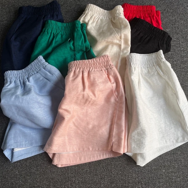 夏季韩版短裤女冰丝亮薄款百搭松紧腰阔腿开叉宽松显瘦热裤