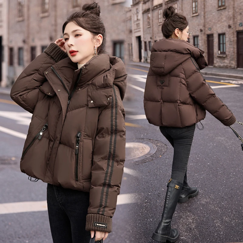 羽绒服女短款小个子2025冬季新款宽松显瘦加厚百搭白鸭绒连帽外套