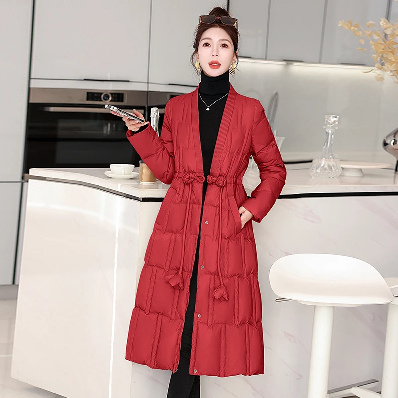 新中式国风羽绒服女2024新款冬季时尚中长款高端嘉兴平湖红色外套