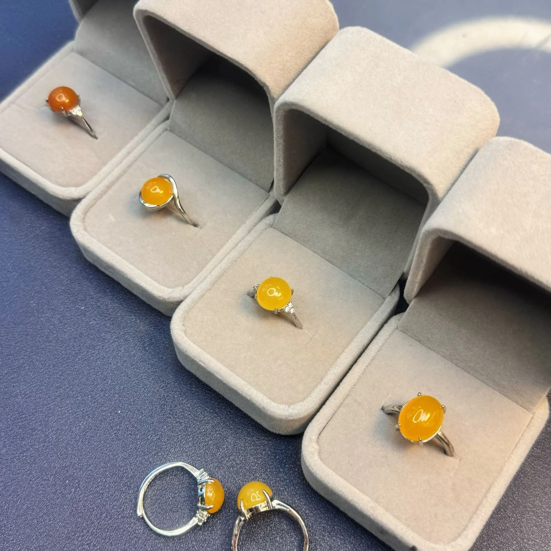 天然玉石黄龙玉戒指开口可调节小众设计轻奢高级女生礼物