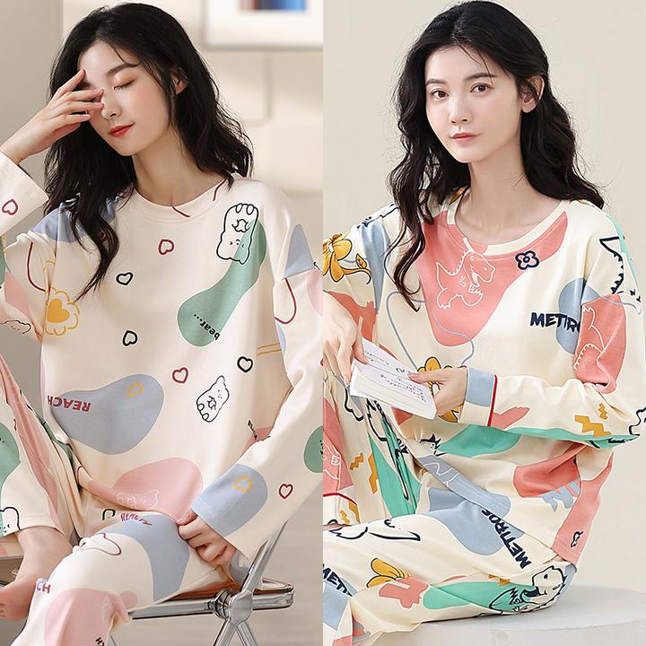 【买一送一】卡通长款圆领印花新款睡衣女居家服女款网红套装可外穿