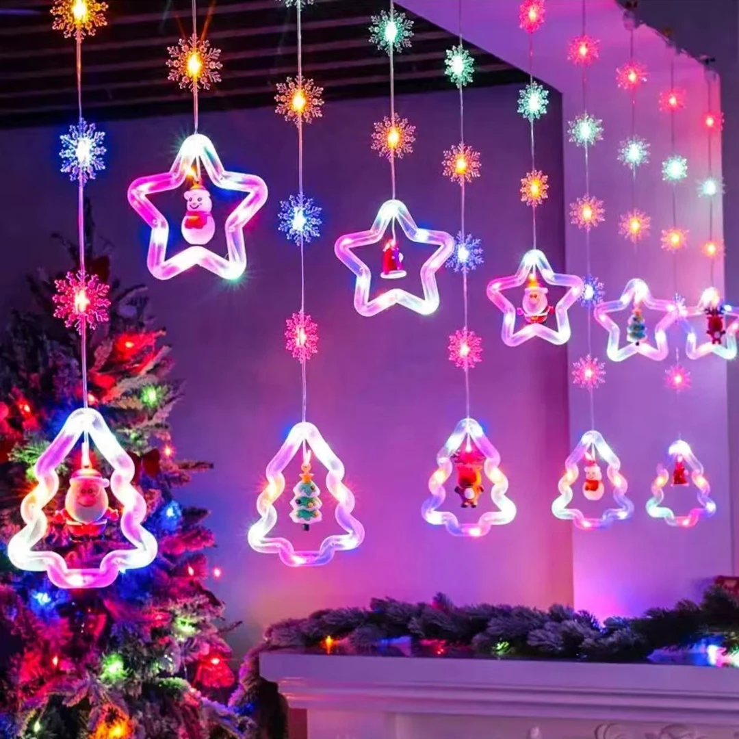 圣诞节窗帘灯圣诞挂饰橱窗布置发光LED小彩灯卧室装饰串灯星星灯