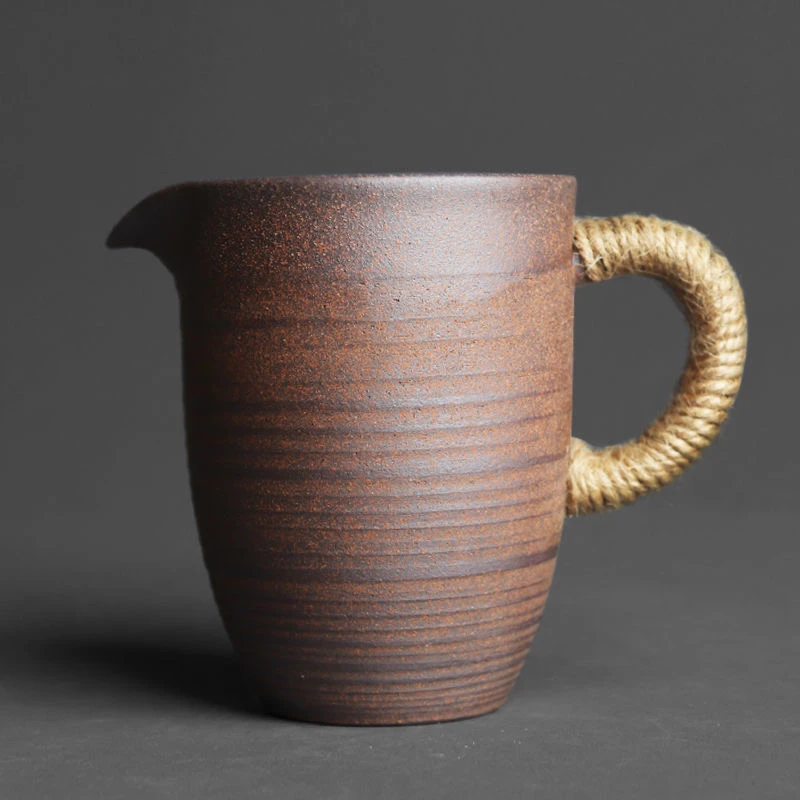 景德镇手工岩矿陶泥手持公道杯复古粗陶素烧工艺功夫茶海分茶器