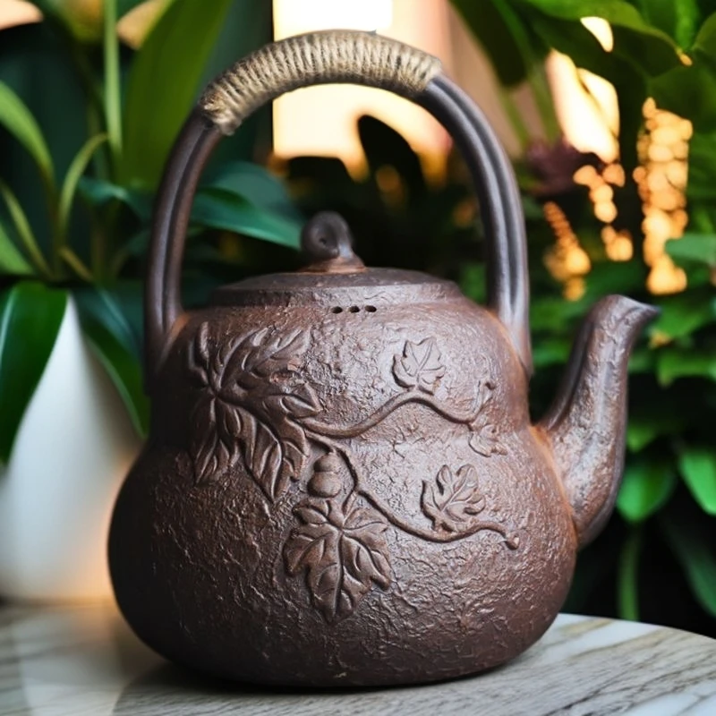 复古岩矿陶泥葫芦提梁煮茶壶中式功夫茶道炭火电陶炉大号烧水壶