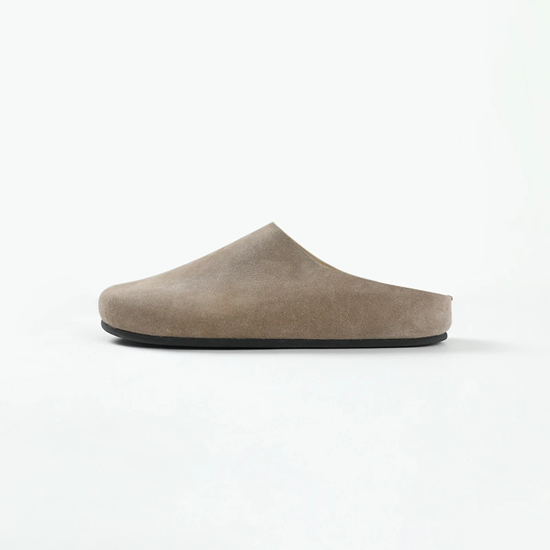 Ayuko｜高丝光牛反绒pu水台组合橡胶大底極简风舒适圆头拖鞋5025