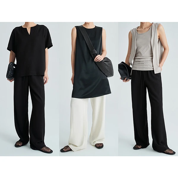 Ayuko｜进口髙端醋酸缎纹｜Clean fit_简约宽松显瘦休闲裤3606