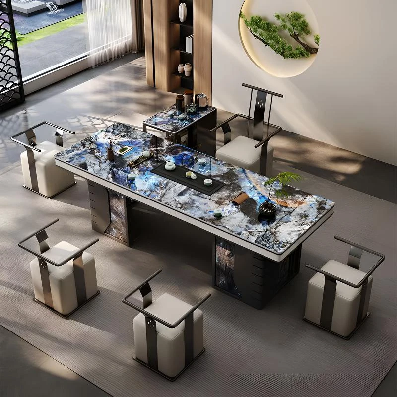 现代简约岩板茶桌椅组合高端轻奢办公茶台高级感泡茶桌烧水壶一体