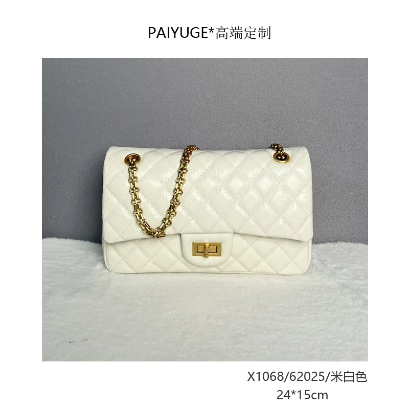 X1068/62025/米白色 高端订制手工蜡线女士单肩斜挎手提包1161