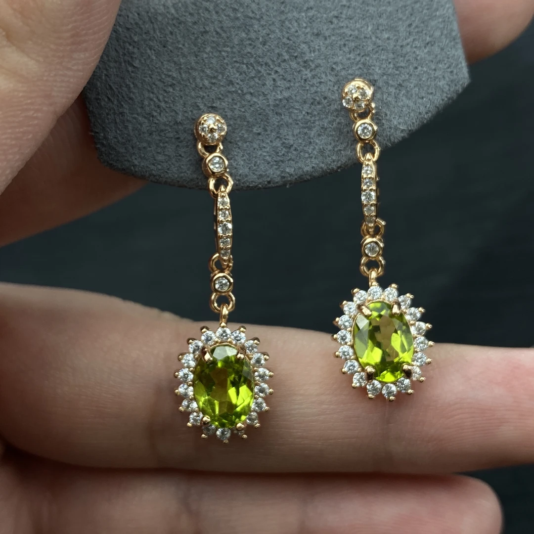 新品天然橄榄石耳坠S925银镶女款礼物