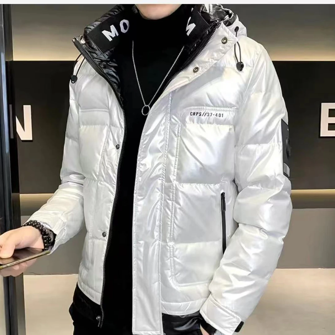 2023年新款加厚男士冬季连帽亮面高档帅气保暖潮流三防免洗羽绒服