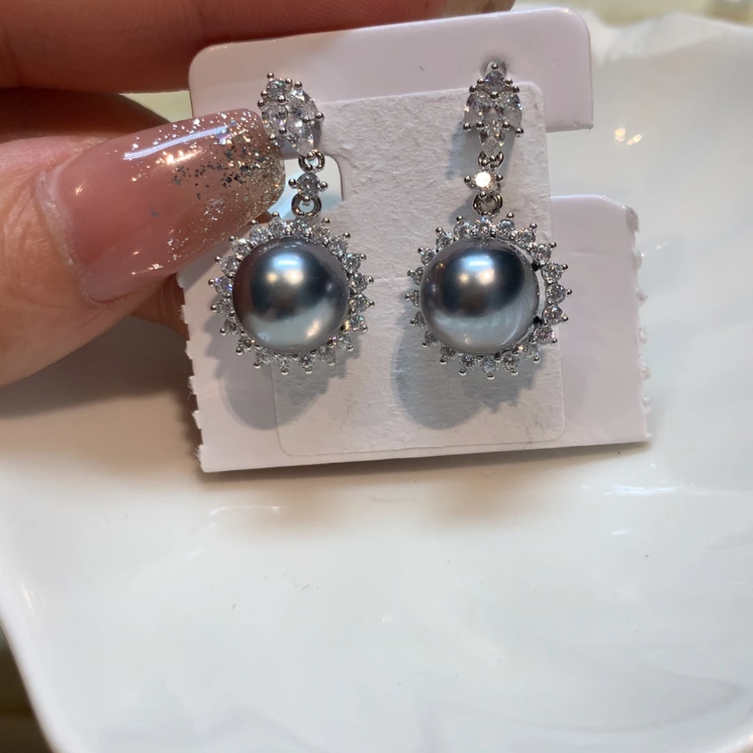 海水珍珠耳饰银S925镶嵌