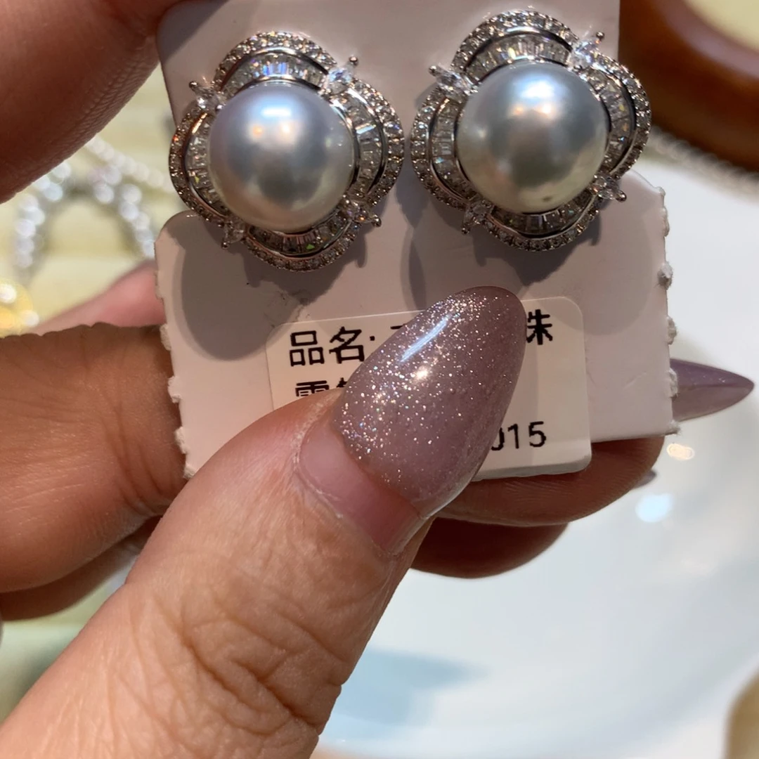 海水珍珠耳饰银S925镶嵌