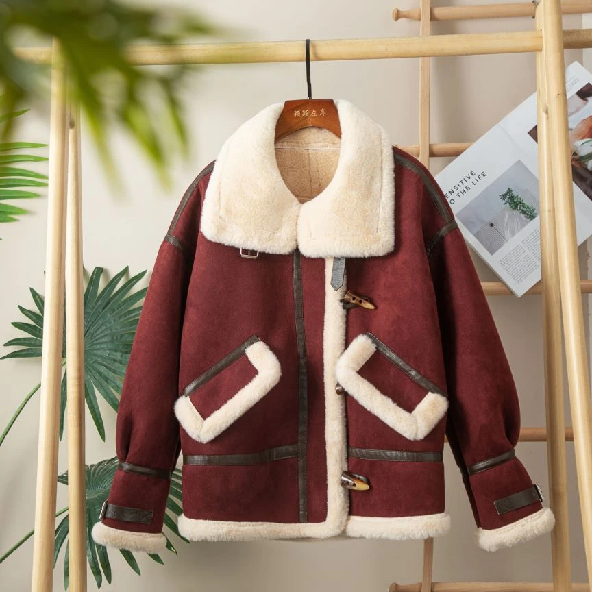 【李易行】厚外套加厚皮毛一体机车服外套时尚拼接百搭宽松2306