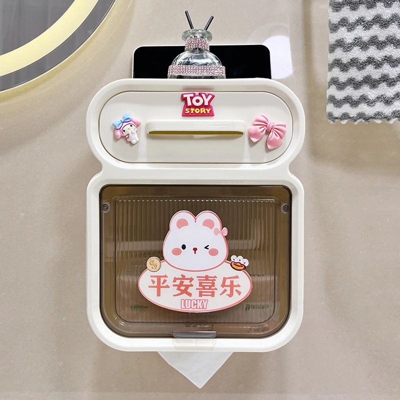 卫生间纸巾盒免打孔高颜值可爱卡通家用浴室防水卷纸置物架壁挂式