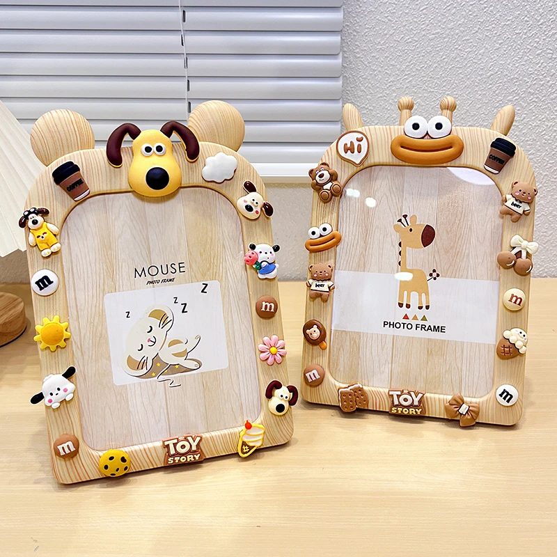 相框摆台可爱卡通儿童桌面摆件可挂墙ins风仿木纹7寸照片相片框