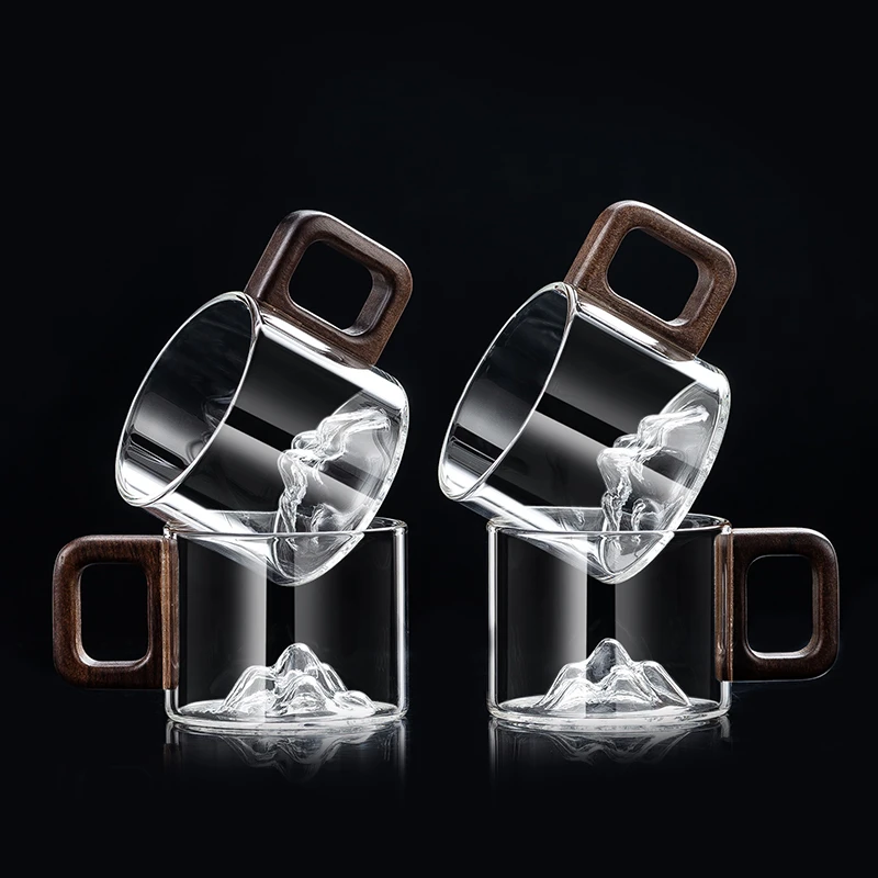 胡桃木把玻璃小茶杯耐高温品茗杯功夫茶杯家用透明简约主人杯高档