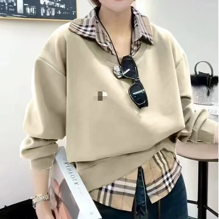 1331#长袖假两件卫衣休闲百搭宽松韩版拼接翻领减龄秋冬卫衣