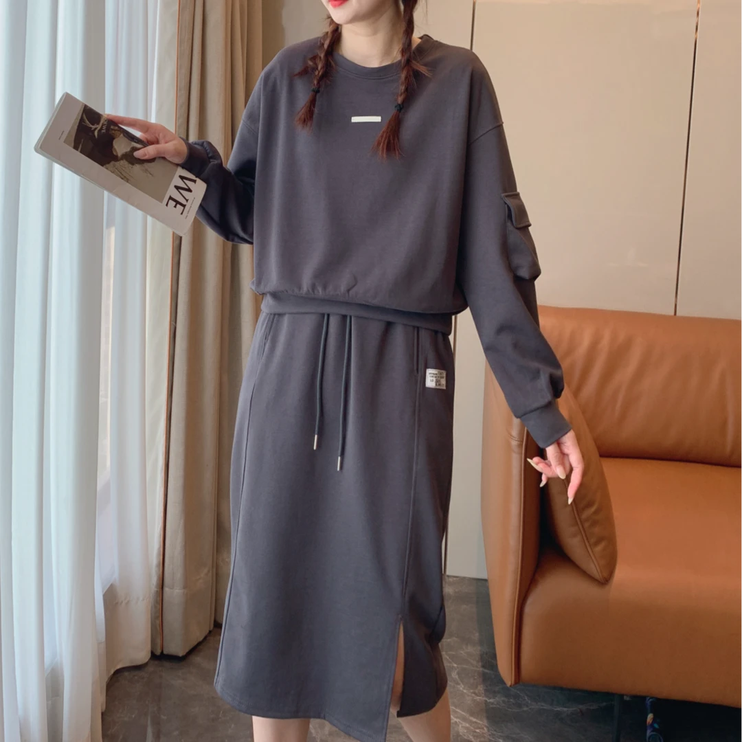 602#卫衣套装裙显瘦长袖休闲宽松收腰中长款秋季韩版时尚套装