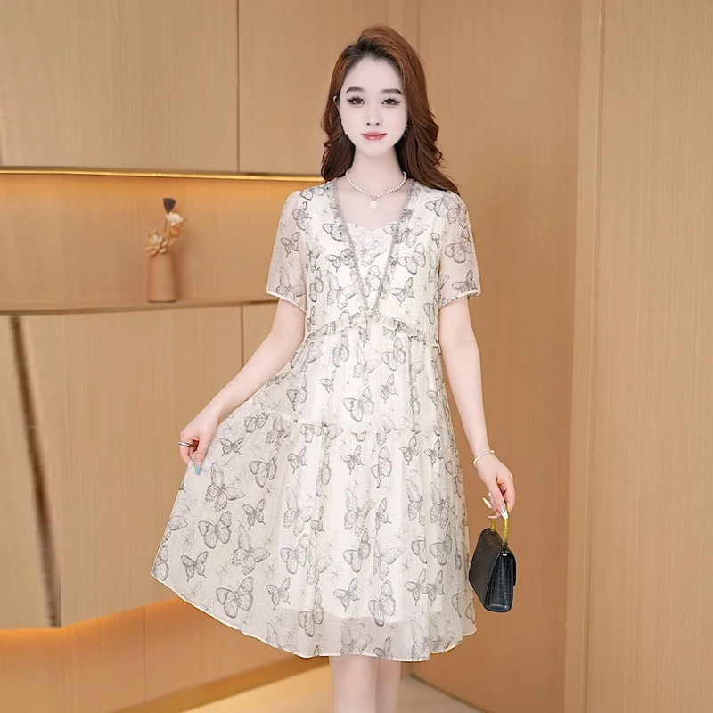 【连衣裙】夏季新款时尚印花法式洋气收腰气质显瘦减龄女装连衣裙