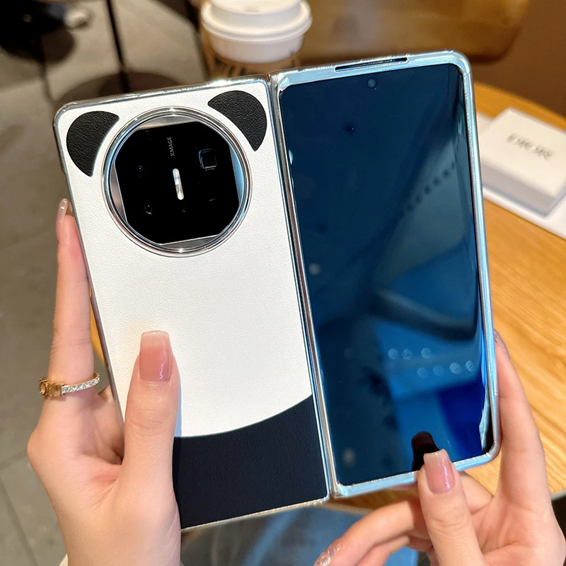 适用华为matex6折叠屏手机壳新款x6熊猫壳电镀银边后壳x5典藏版x3