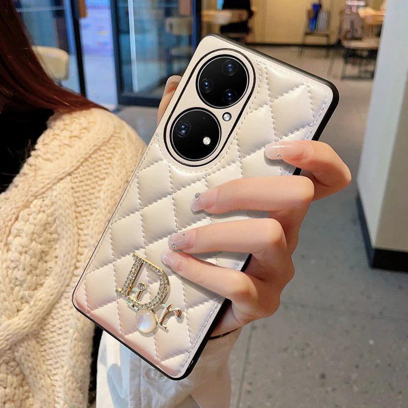 华为p50/p50pro/p50e时尚ins全包皮质防摔手机壳女款白色保护套