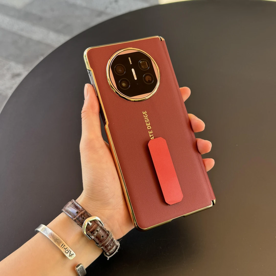 适用华为matex5手机壳新款高档旋转支架电镀真皮铰链全包网红外壳