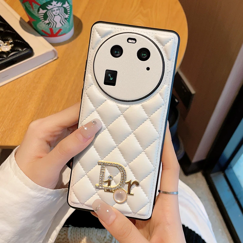 OPPO FindX6/Pro时尚大牌ins小香风皮质防摔手机壳女款白色保护套