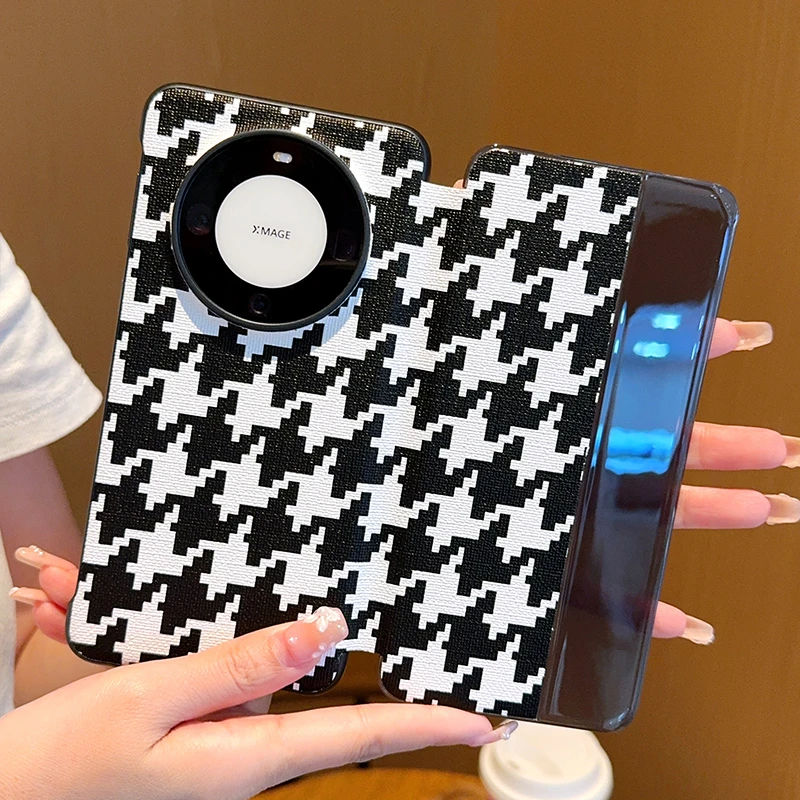 适用于华为mate60pro/60pro+手机壳mate60千鸟格翻盖磁吸保护皮套