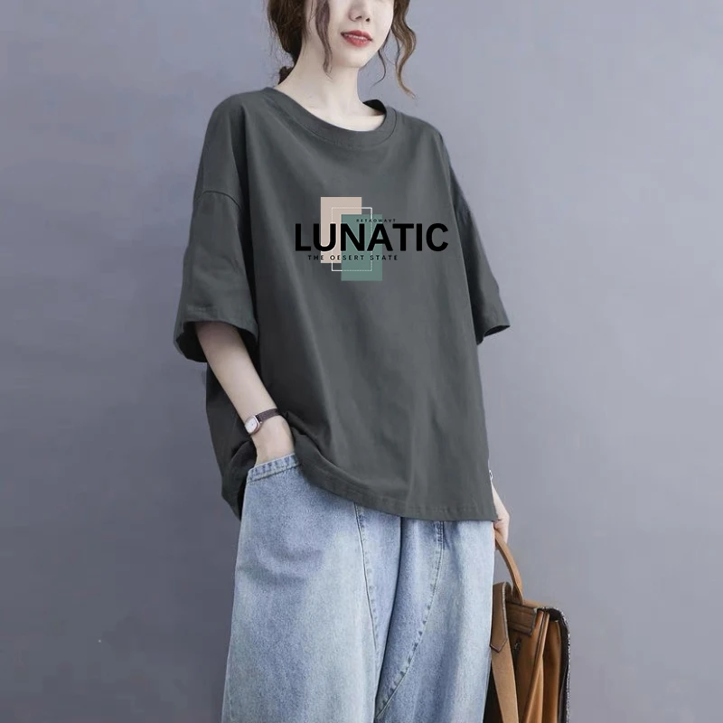 100%纯棉短袖T恤女夏200斤大码胖mm宽松显瘦夏季休闲百搭半袖上衣