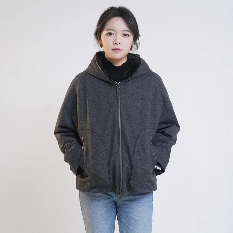 复古老街 进口海狸绒外套连帽复古保暖皮草夹克简约短款 22645