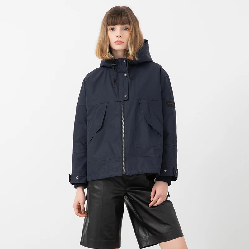 休闲连帽可拆卸羊皮毛一体内胆尼克服女（派克服）22406