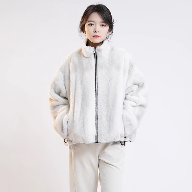 进口银兰貂双面穿外套百搭短款女上衣休闲连帽 23222